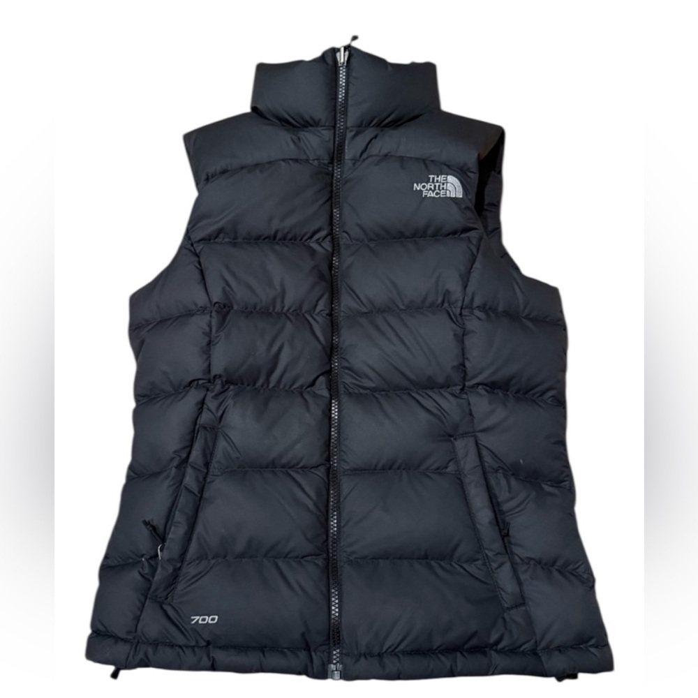 The North Face Retro Nuptse Logo Down Vest Sz S Black 700 Fill - Picture 1 of 7